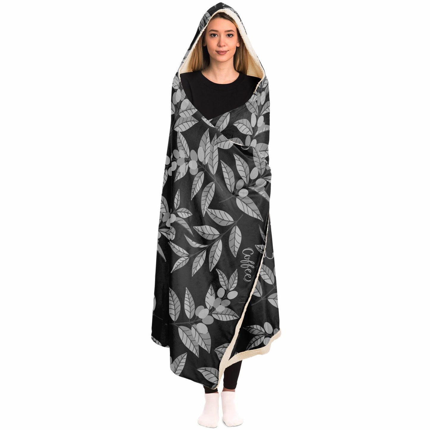 Classic Coffee Leaves Hooded Blanket