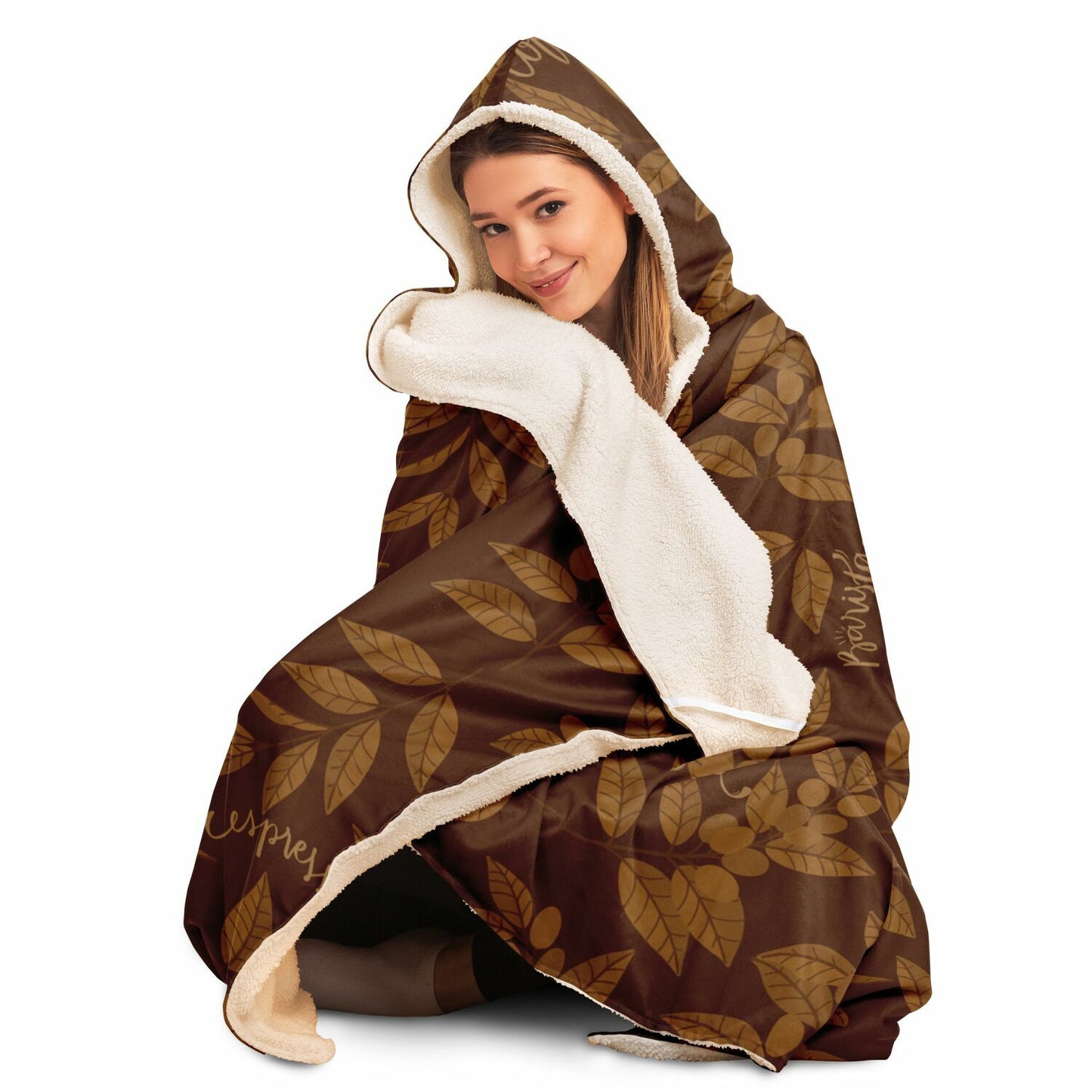 Brown Coffee Leaves Hooded Blanket