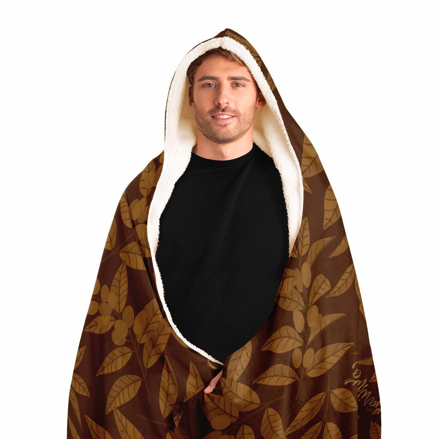 Brown Coffee Leaves Hooded Blanket