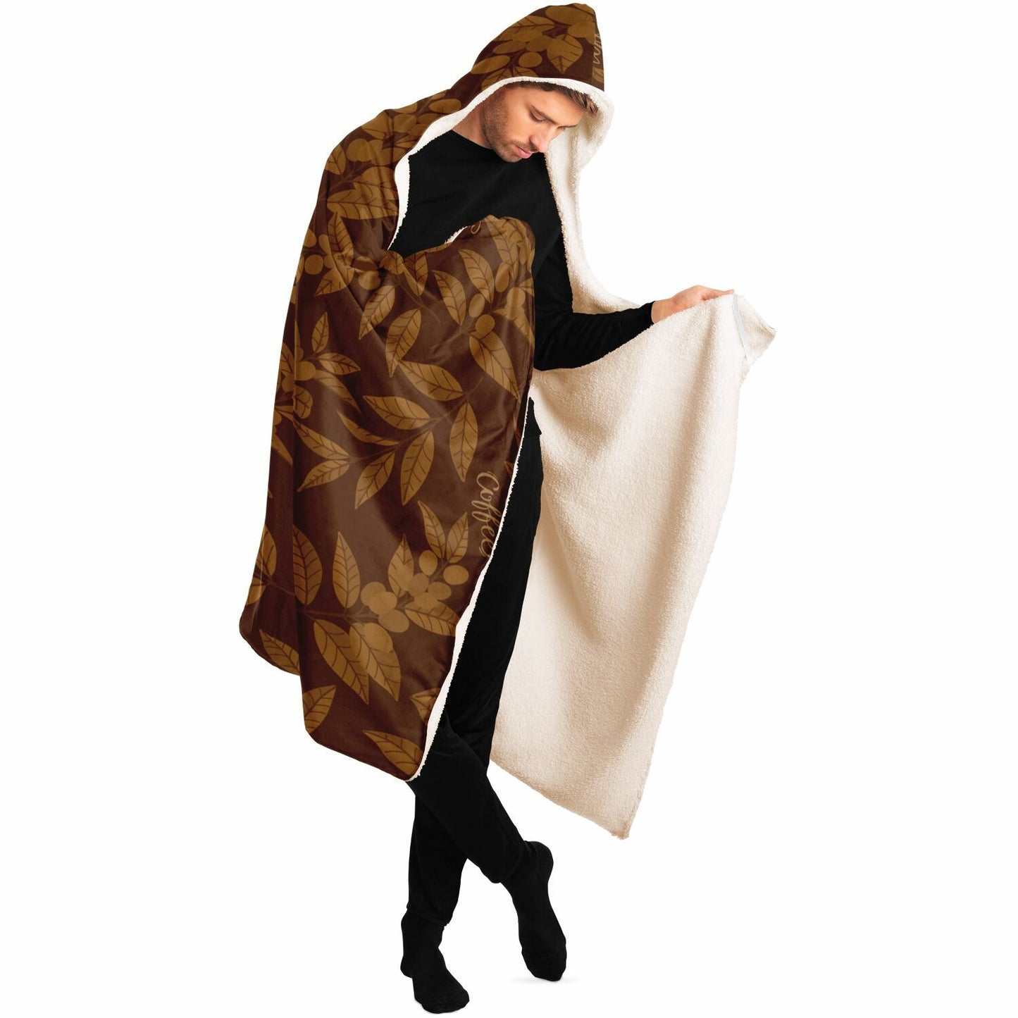 Brown Coffee Leaves Hooded Blanket