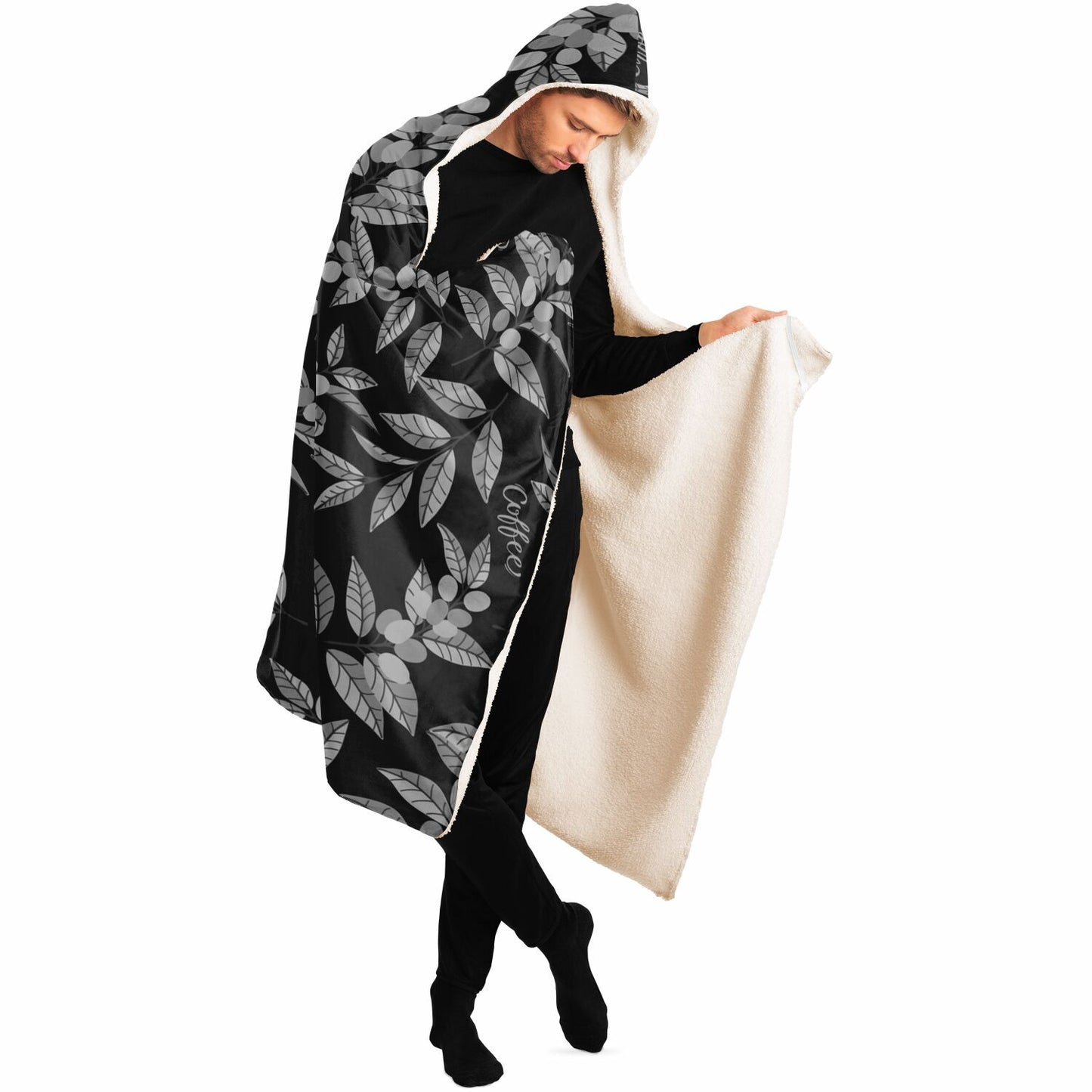 Classic Coffee Leaves Hooded Blanket