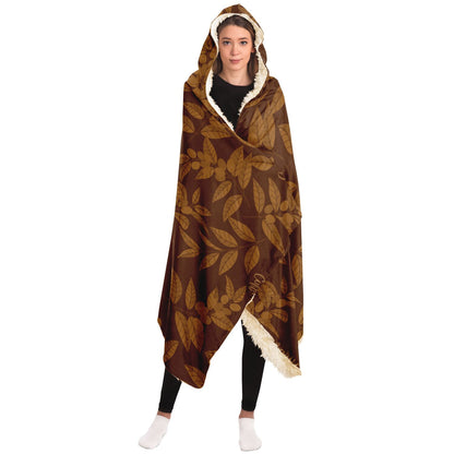 Brown Coffee Leaves Hooded Blanket