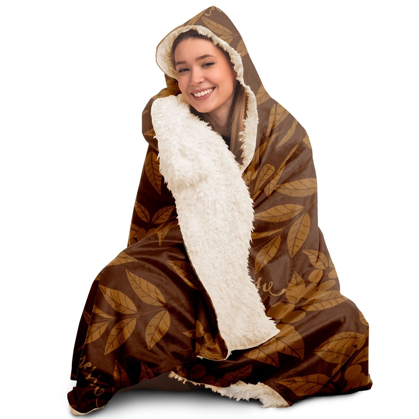 Brown Coffee Leaves Hooded Blanket